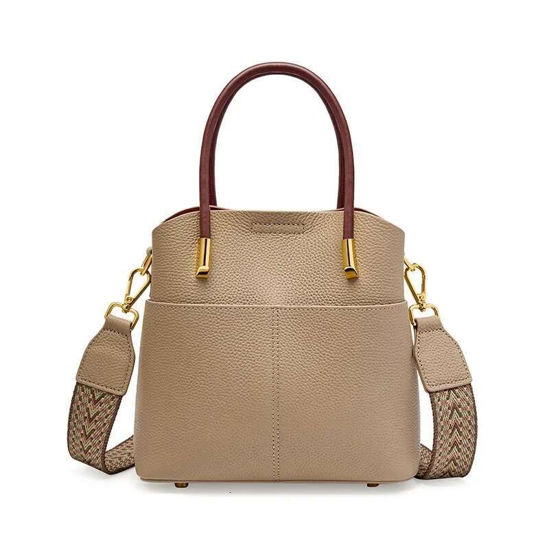 Genuine Leather Bucket Bags Women's Handbag High-End Casual Crossbody Cowhide Bag