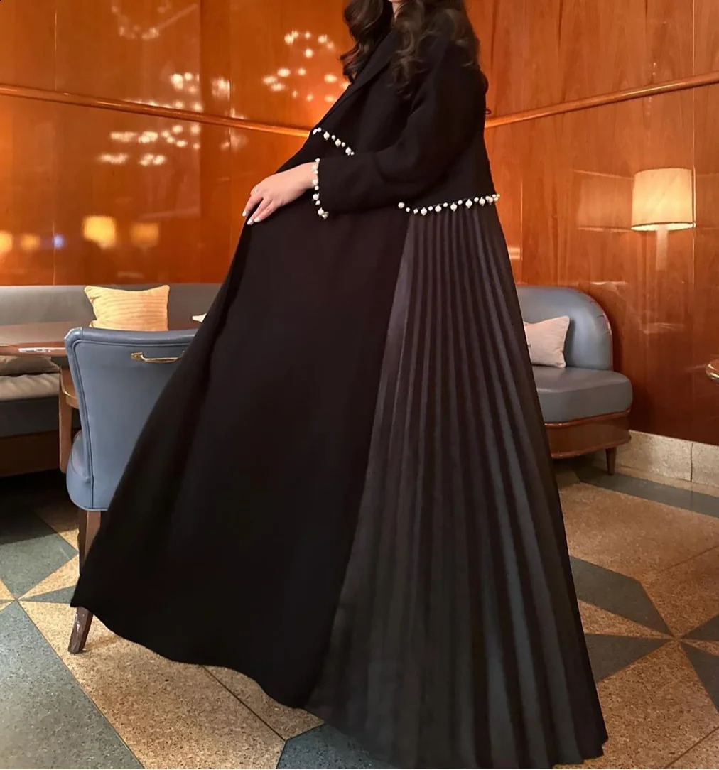 Long Kaftan Eid al Fitr Muslim Abaya Womens Beaded Open Collar Dress Morocco Vesti Doslagos Dubai Robe Jalabia 250411