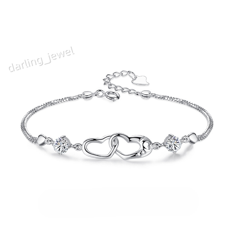 Wholesale 1Carat Moissanite Bracelet for Women S925 Sterling Silver Minimalist Fashion Double Heart Shaped Hand Chain Jewelry