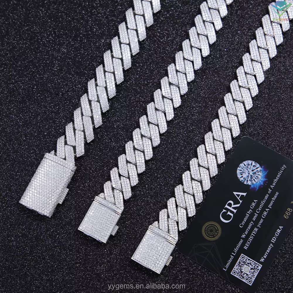 Hot-sale 3row Vvs Diamond Cuban Chain Real 925 Silver Gold Plated Fine Jewelry Necklaces Bracelet with GRA Moissanite Hiphop
