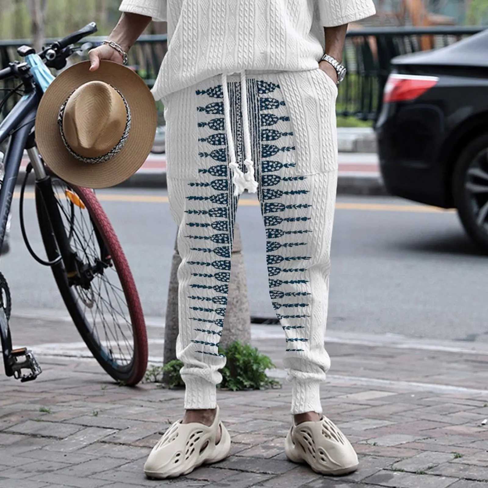 Mens retro technology printed traditional fabric loose V-neck casual long sleeved mens dressXJ250412
