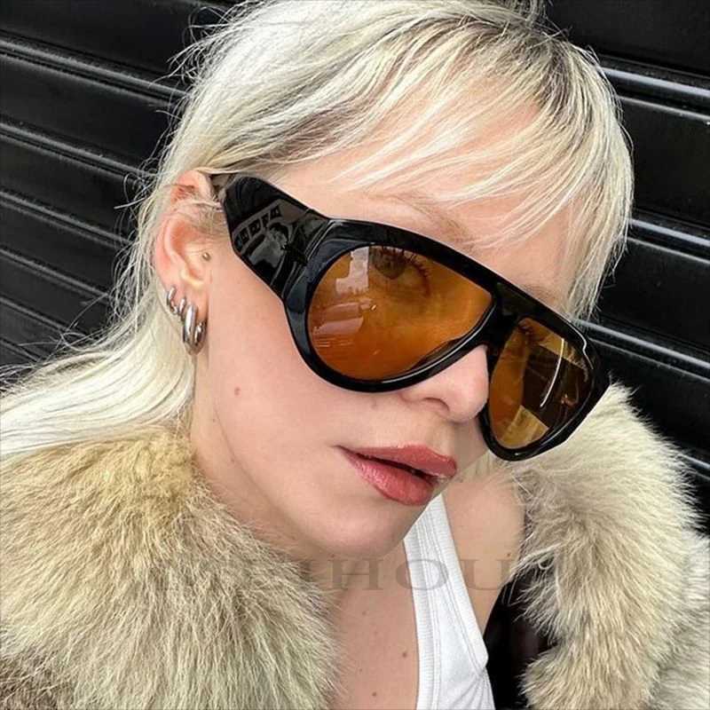 Oversized Pilot Sunglasses Women Fashion 2023 Luxury Big Frame One Piece Gradient Sunglasses Retro Classic Thick ShadesC250411