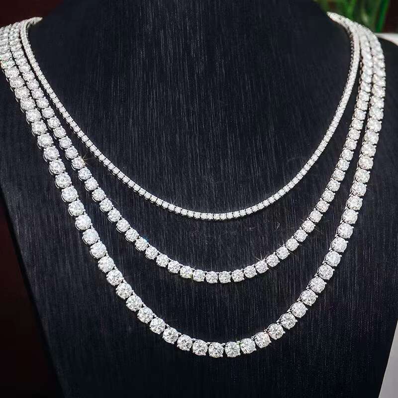 S925 Sterling Silver Moissanite Tennis Chain Inlaid with VVS Moissanite Hip-hop Bracelet Luxury Necklace