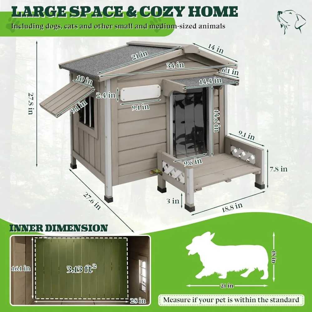 Dog house with chewable iron frame removable flooring entertainment steps and Adj outdoor weatherproof and wooden indoor dog house X250412