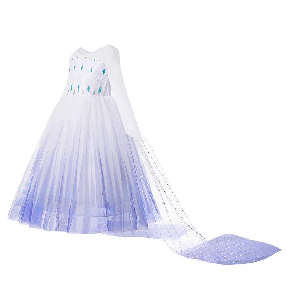 Disney 2025 Elsa Carnival cosplay costume girl winter snow queen mesh long dress Halloween solid color party costume 2-10YXJ250411
