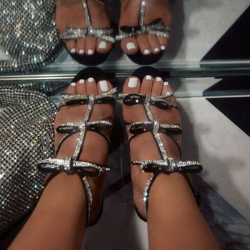 2025 New Sexy Water Diamond Bow Strap High Heel Sandals