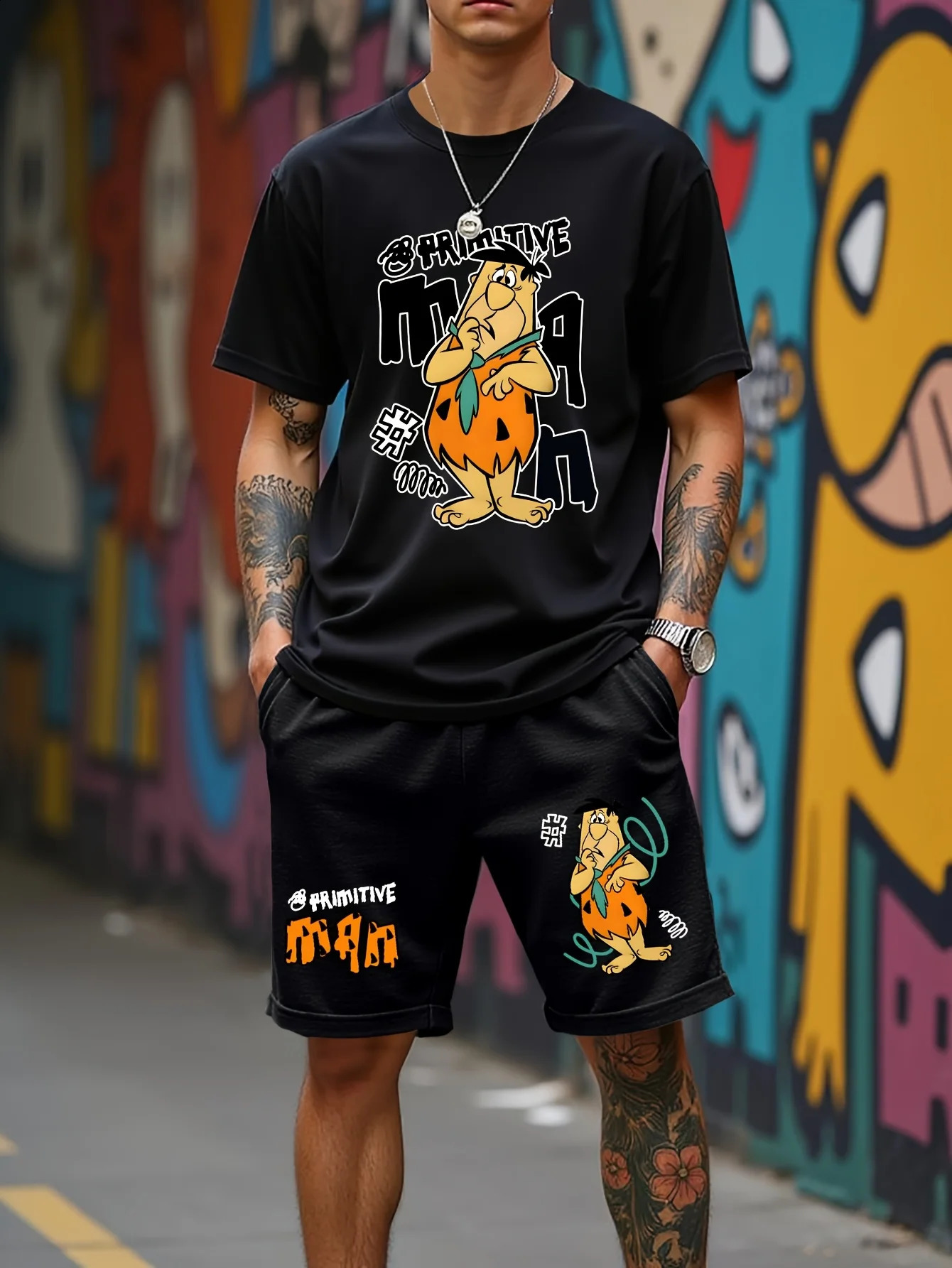 2025 summer graphic mens suit High street top and shorts Comfortable soft breathable lightweight and quick dry sweat abs 250407