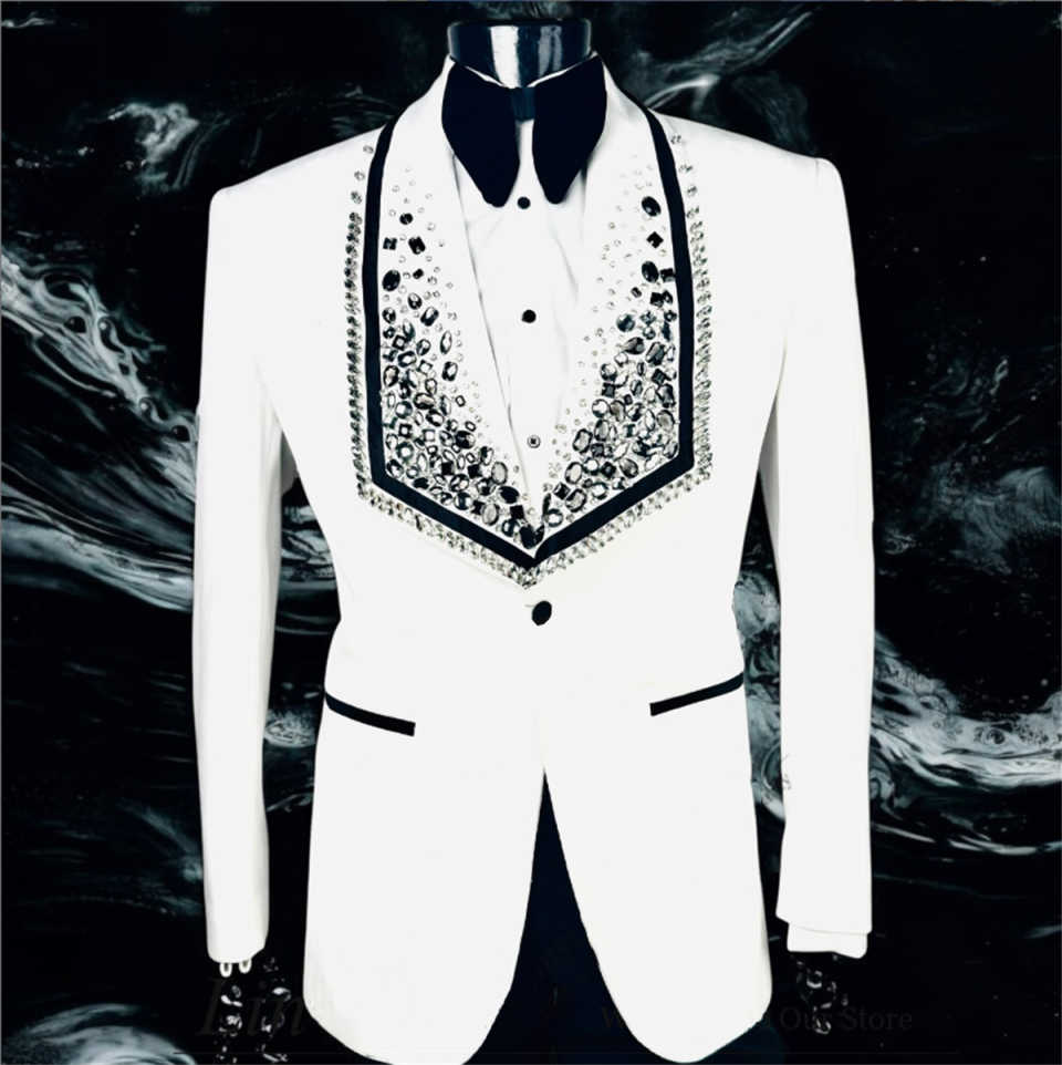 Exquisite Diamonds Wedding Tuxedos 1 Piece Set Jacket Shawl Lapel Men Suit Classic Fit Groom Wear Business Blazers Customized