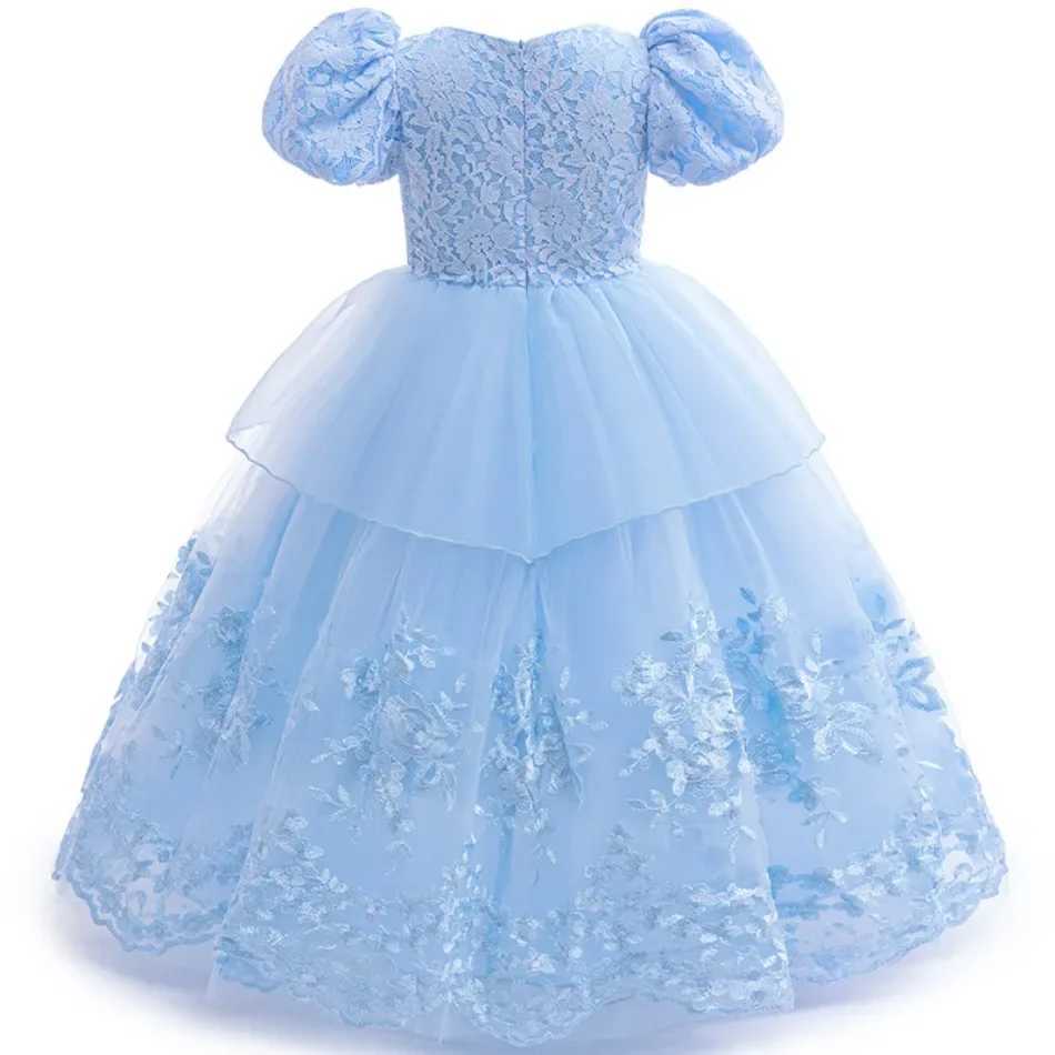 Disney 2025 New Cinderella Role Playing Dress Lace Blue Princess Dress Girl Carnival Halloween Birthday Party Blue Dress+AccessoriesXJ250411