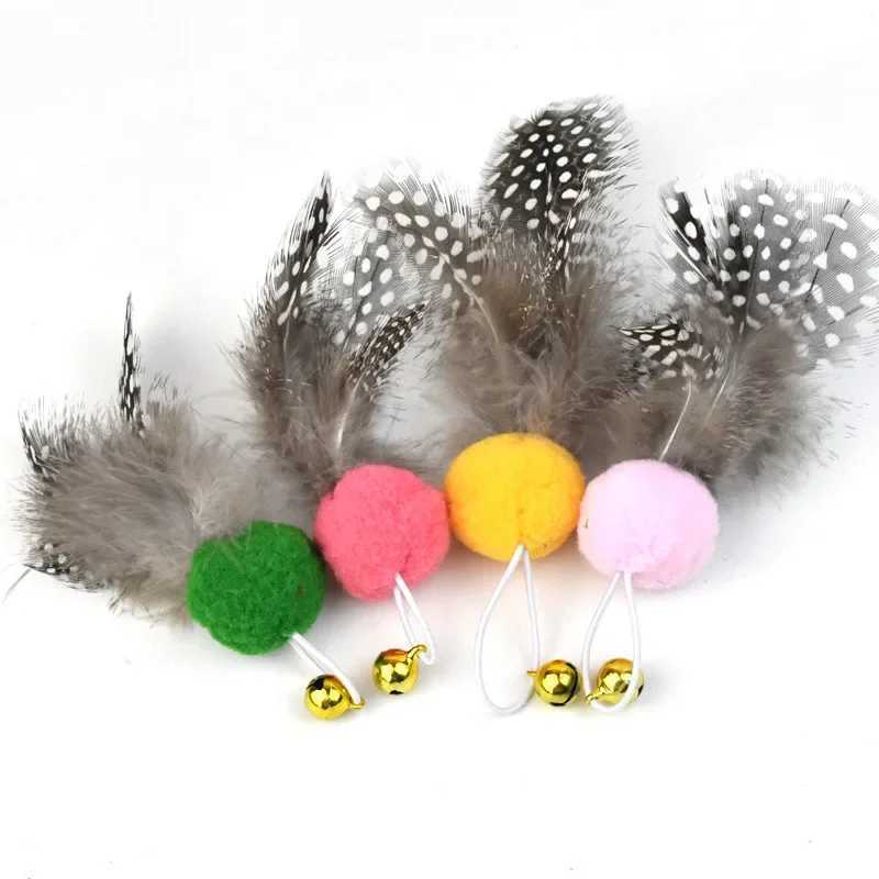 Cat Rainbow Ball Toy Bar Cat Stick Replacement Head Feather Accessories Bell Kitten Cat Play Interactive Pet Supplies Y250412