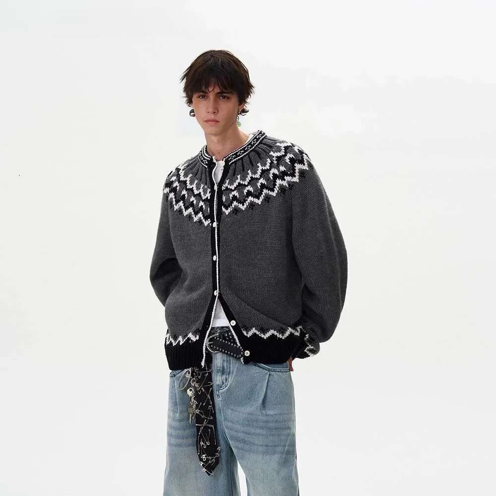 Cardigan Sweater Men Korean Y2k Hombre Man Clothes Zipper Sweaters Veet Contrast Knit Coats Casual Jackets