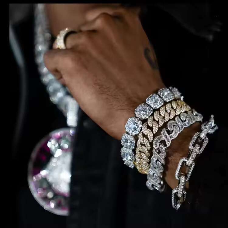 Speedin Jewelry Hip-hop Jewelry Men Moissanite Cuban Chain 15mm Width 18K Gold Plated Diamond Cuban Bracelet