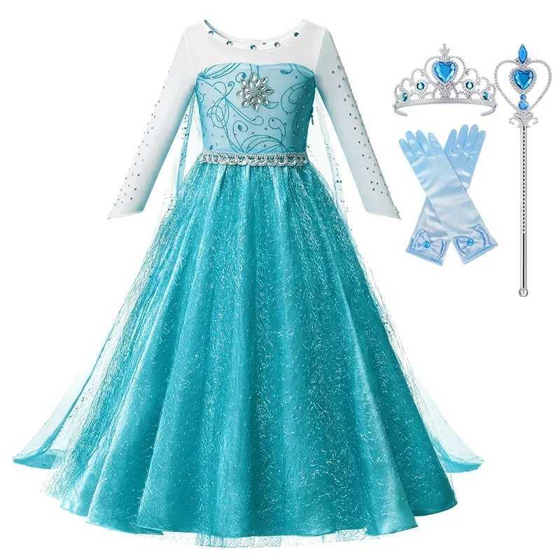 Disney 2024 Frozen Elsa Snow Queen Dress Girl Princess Dress Role Playing Costume Childrens Ball Dress Halloween Birthday Party Vest 4-10YXJ250411