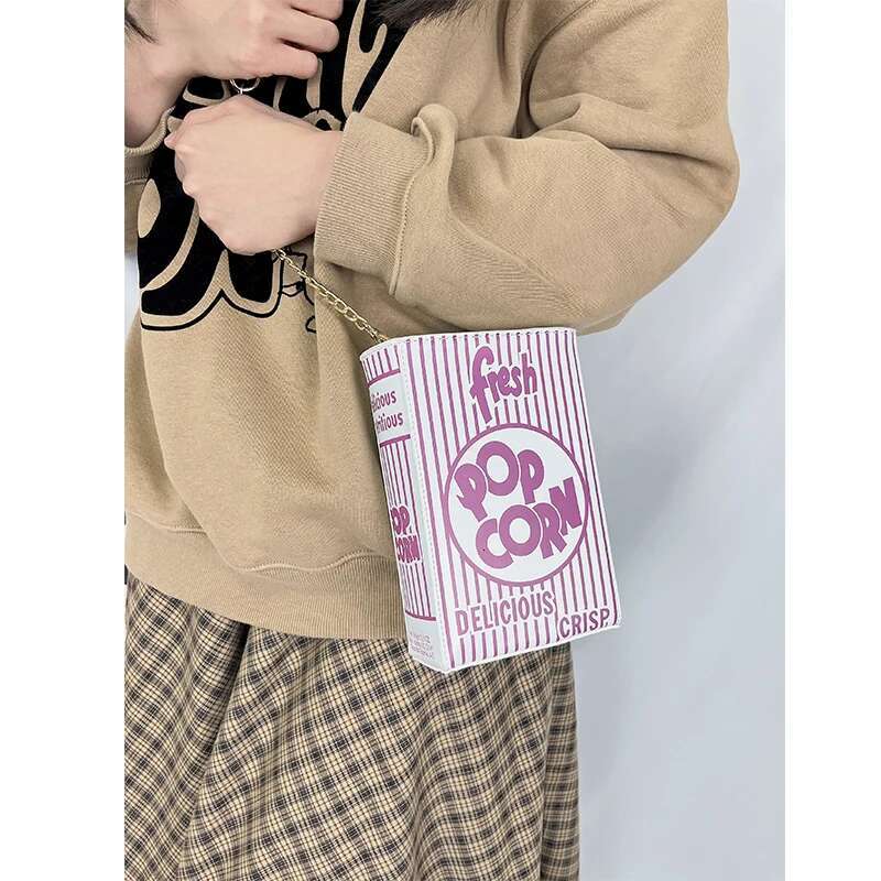 Popcorn Red Stripe Design Chain Shoulder Crossbody For Women Fashion Girl's Purses And Handbags Novelty Clutch Bag Pu Leathe