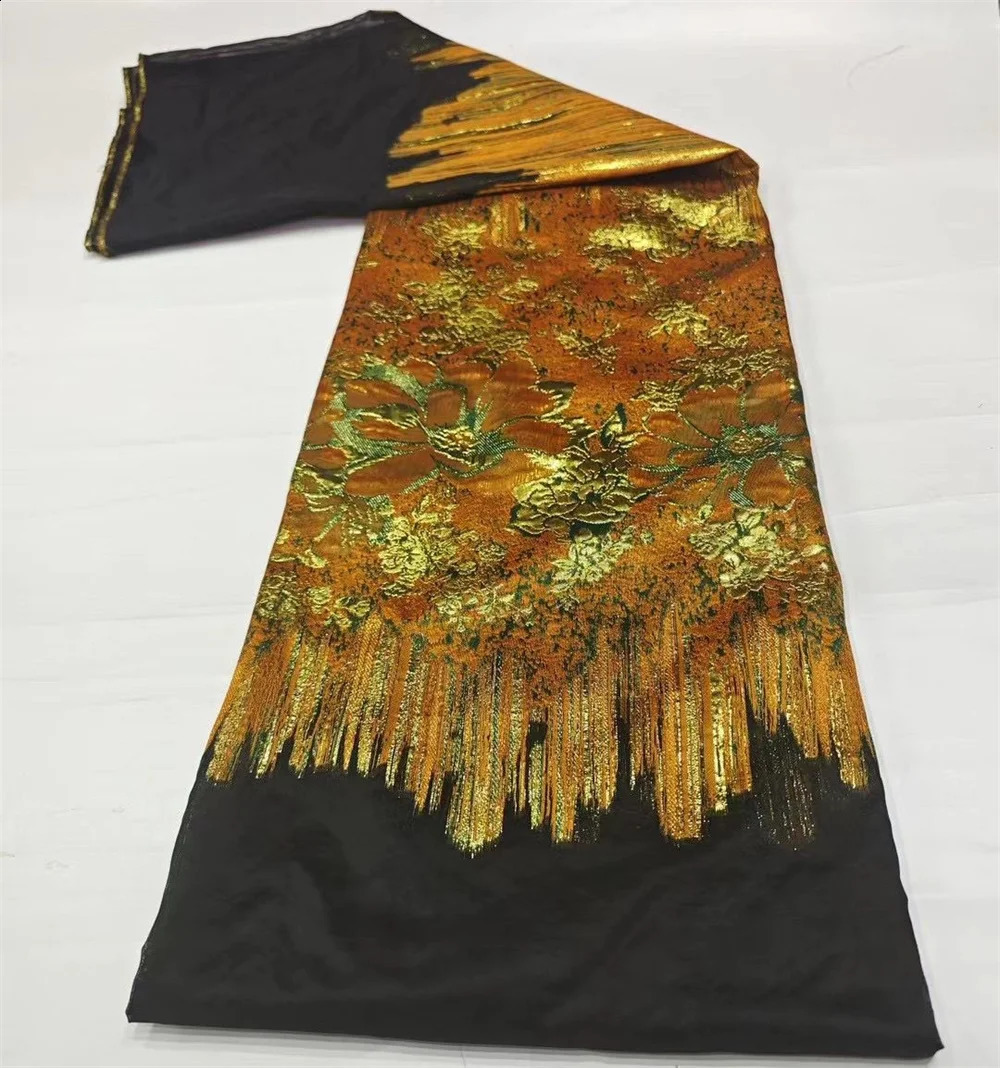High Quality African Brocade Jacquard Fabric Damask French Net Tulle Mesh Gilding Lace Dress Material Brocard Tissu 5 Yard DJO49 250407