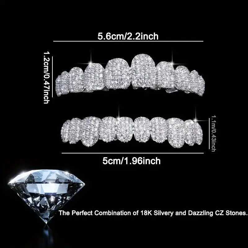 A set of ultra shiny 18k gold-plated miniature inlaid zircon tooth rack Grilz suitable for mens hip-hop teeth jewelry gifts W250412