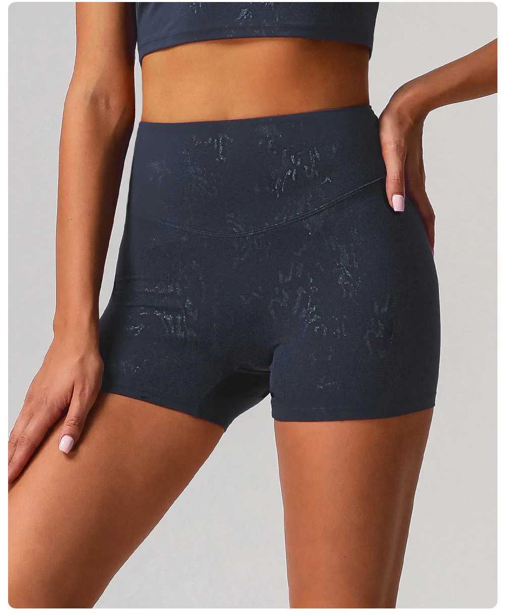 Silver foil hip lifting yoga shorts seamless high elasticity gym legs womens running exercise quick drying sportswear yoga shorts Y250412