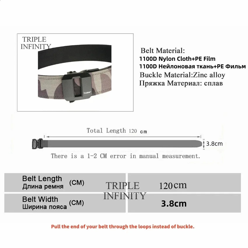 Sturdy Metal Automatic Buckle Hard Tactical Belt Double Layer Thickened Hanging Gun Belts For Men Outdoor 3.8cm Width Waistband 250407