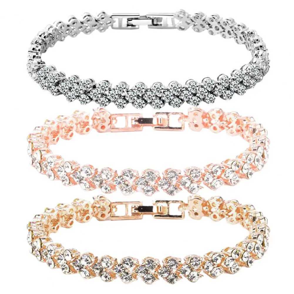 Elegant Woman Bracelets Bangle Chain Shiny Plated Cubic Zircon Rhinestone Inlaid Bangle BraceletC250411