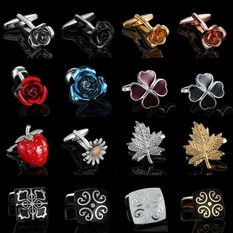High quality mens French shirt cufflinks Love Rose Lucky Clover Maple Leaf Plum Cufflink Button Set Accessories Jewelry WholesaleT250412