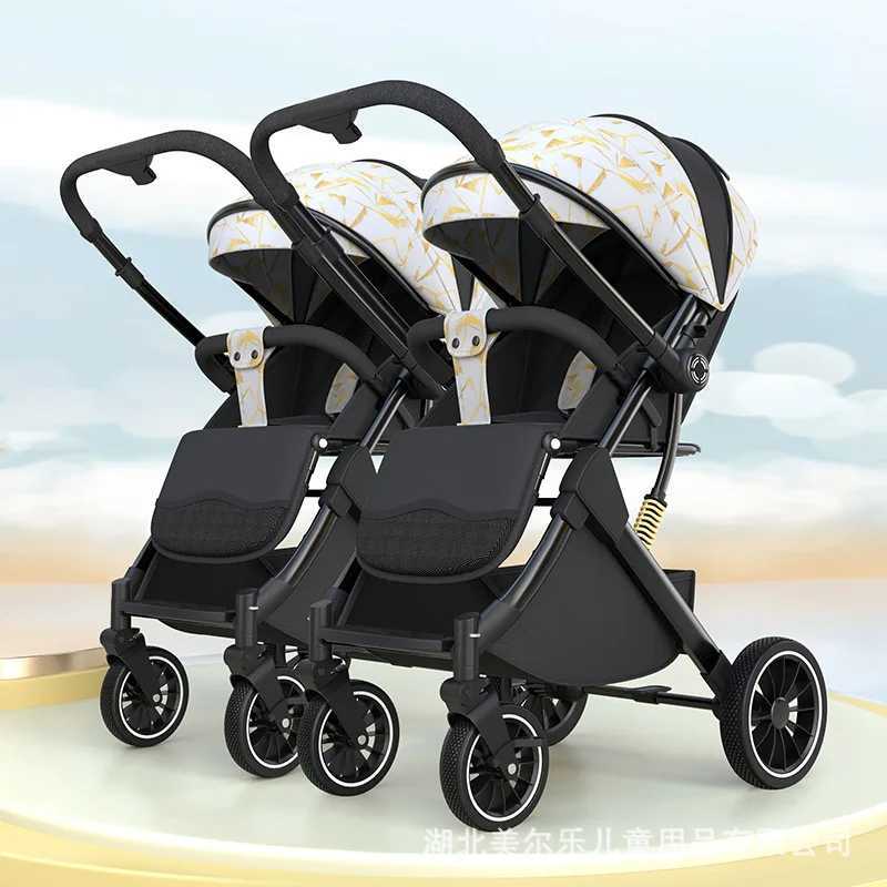 Bidirectional double stroller lightweight folding newborn stroller high landscape stroller can sit down lie down and absorb shock W250411