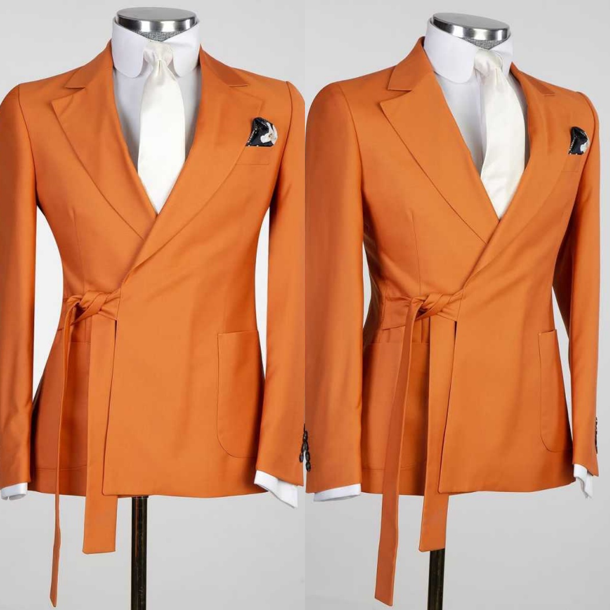 Simple Orange Wedding Tuxedos 1 Piece Set Jacket Drawstring Men Suit Peaked Lapel Fashion Classic Party Suits Customized