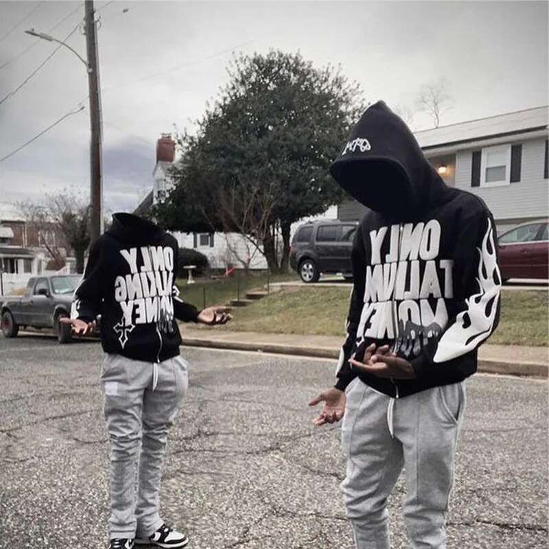 Y2k Flame Letters High Hip-Hop Campus Loose Zipper Hoodie Men Gothic Haruku Casual Street Oversized Sweatshirt Unisex