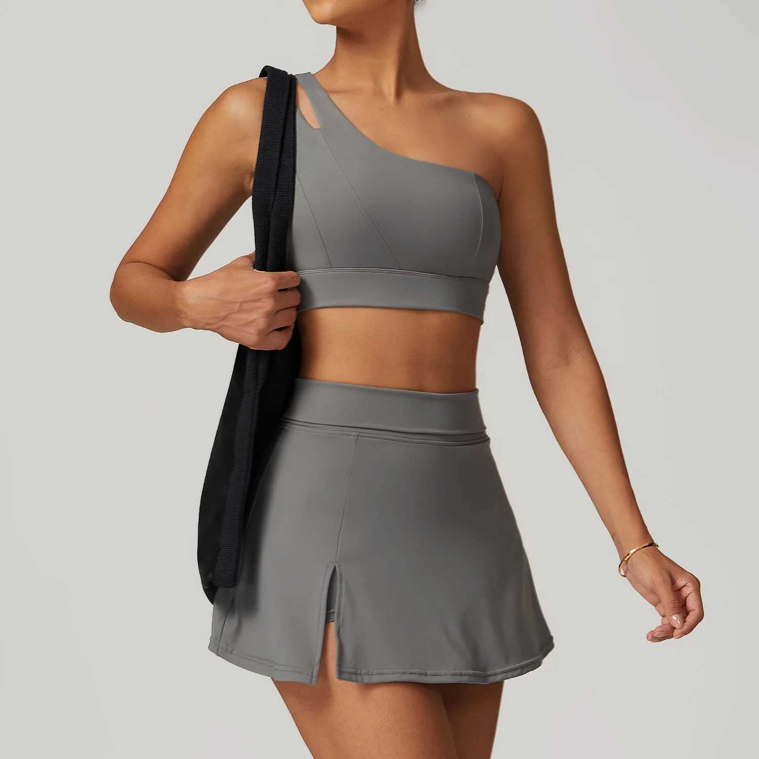 Sommer Neue Schlank Yoga Shorts Kurze R cke Single Shoulder Bra Gym bung Lauf Fitness Tennis Anti Lick Exercise R cke Set Y250412