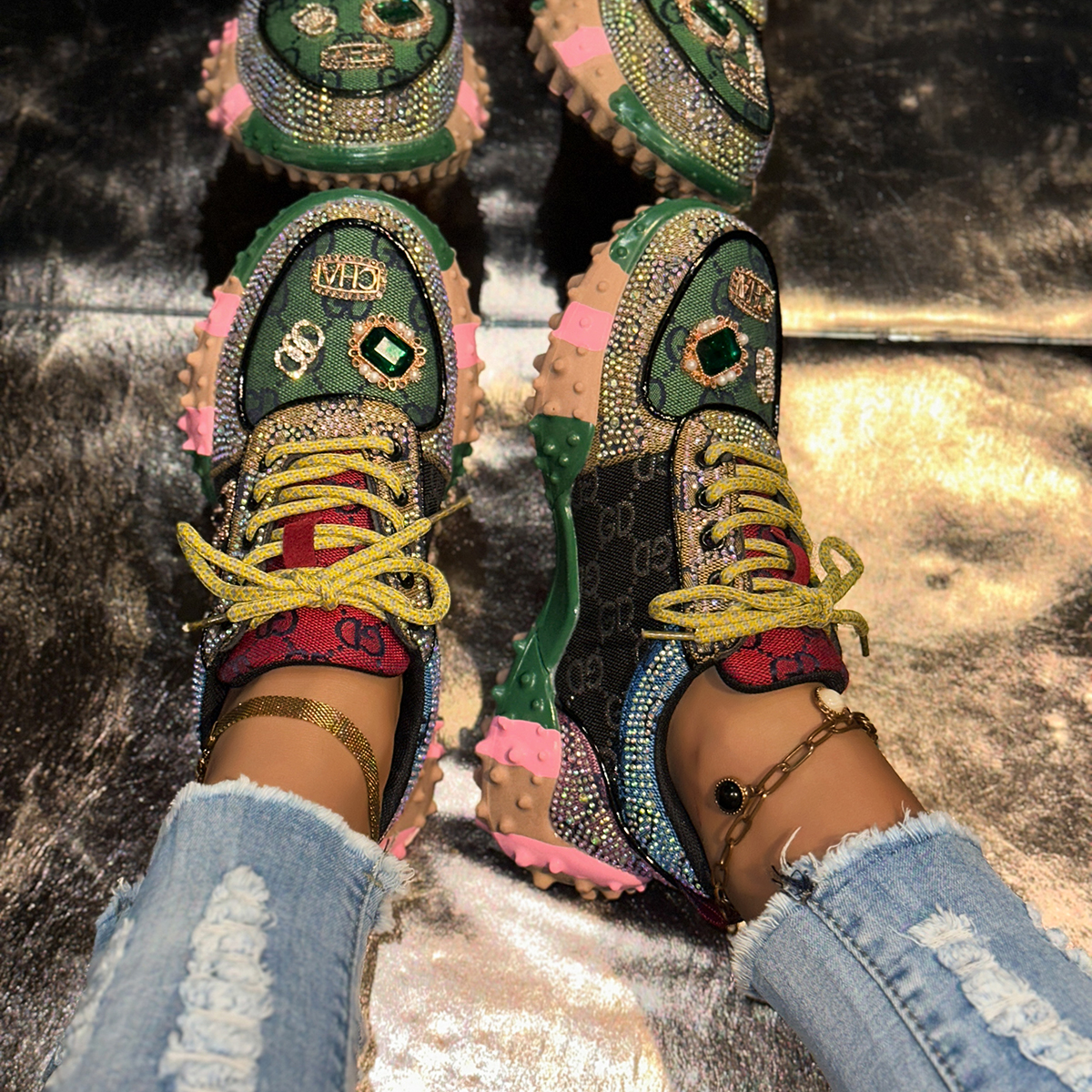 Summer Mesh Women's Sneakers Water Diamond Fashion Luxury Rhinestone Ladies Shoes 2025 New Outdoor Platform Non Slip Running Shoes Female Designe