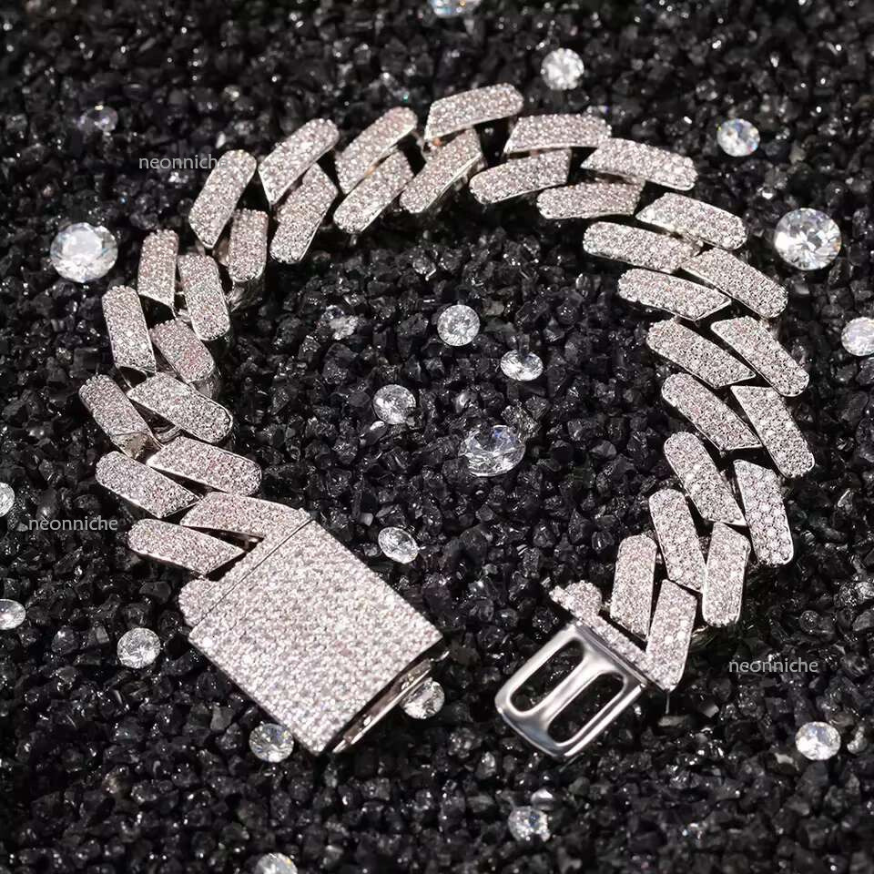 RTS Mossanite Cuban Fine Jewelry 2rows 10mm-14mm S Sier GRA VVS Iced Out Moissanite Dia Hip Hop Style Bracelet