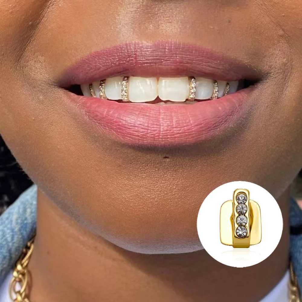 Rachelz Fashion CZ Stone Stand Bar Teeth Grillz Stand Hip Hop 4 Zircon Hat Womens Jewelry Dental Grill W250412