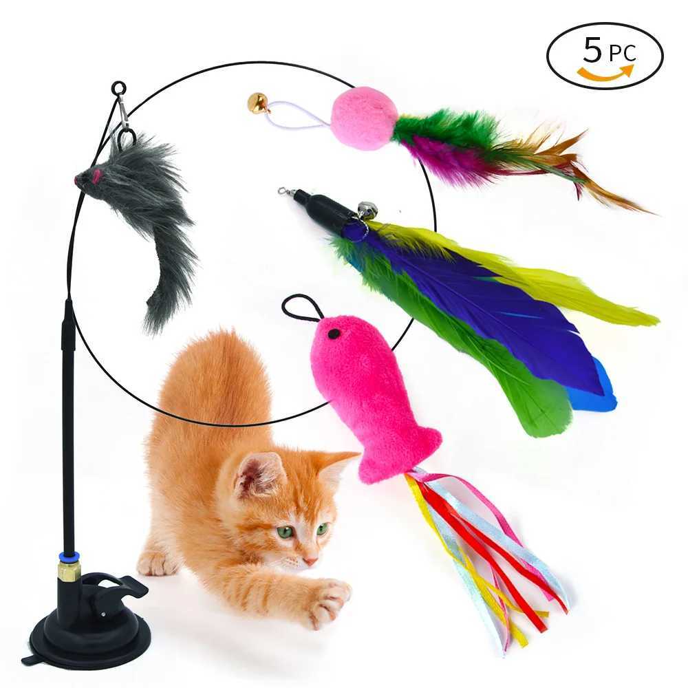 Interactive Cat Toy Handheld Cat Stick Playing with Kittens Teasing Stick Toy Temptation Cup Bird/Feather Cat Stick Toy Set Y250412