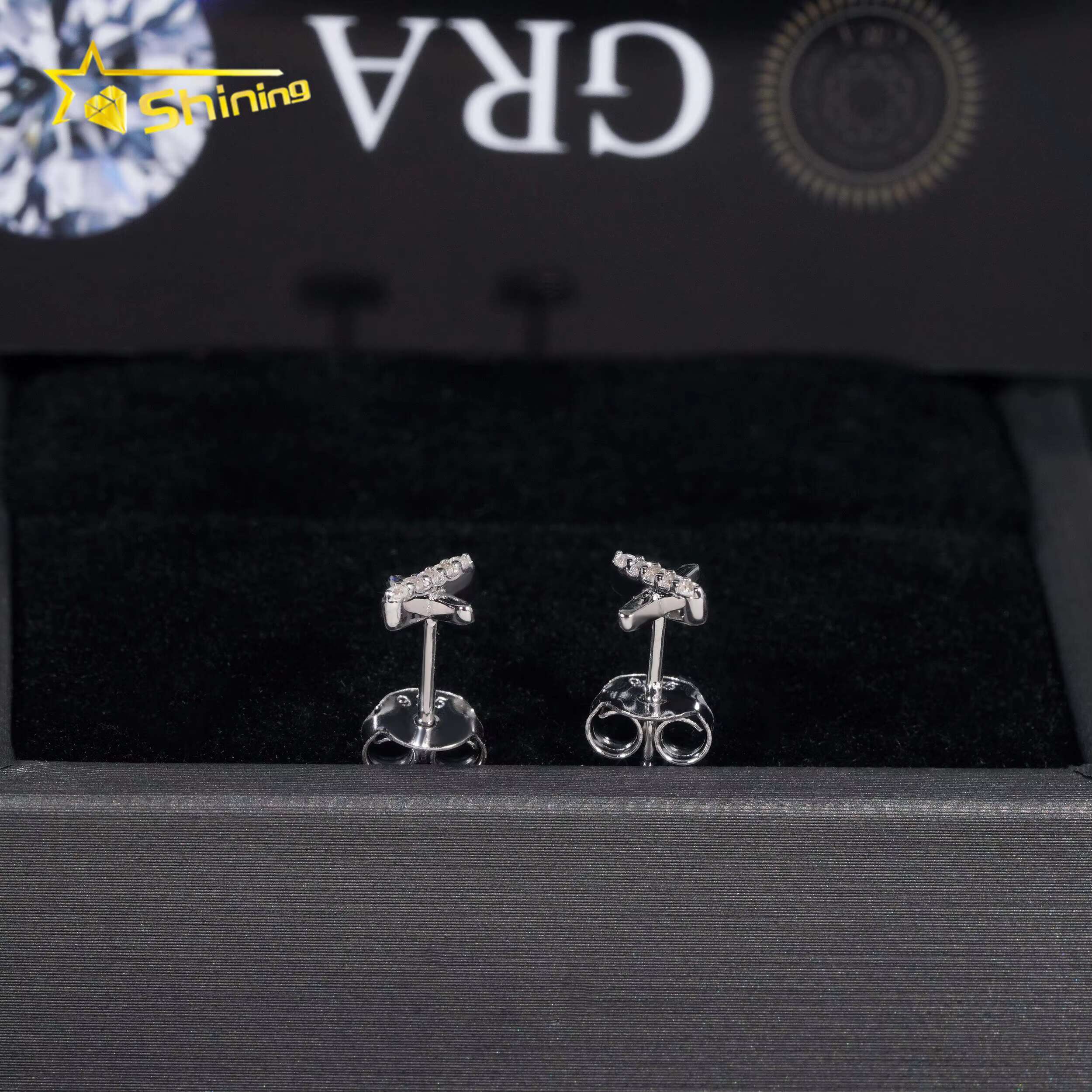 New Design Simple X Earring Iced Out Hip Hop Jewelry VVS Diamond Moissanite Gold Plated 925 Sterling Silver Stud Earrings
