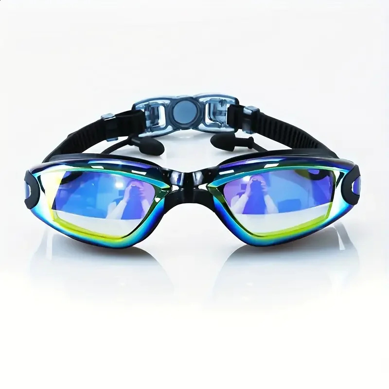 1pc Large Frame Swimming Goggles With Earplugs Waterproof Anti-fog Adult Swimming Glasses Swim Eyewear 250411