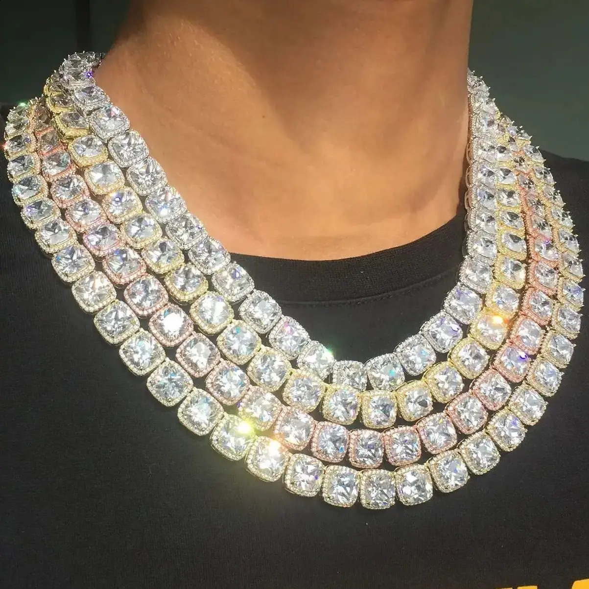 10mm Mens Tennis Chain Club Laboratory Diamond Ice Out Necklace Real 18K Gold/Silver Plated Necklace 250409