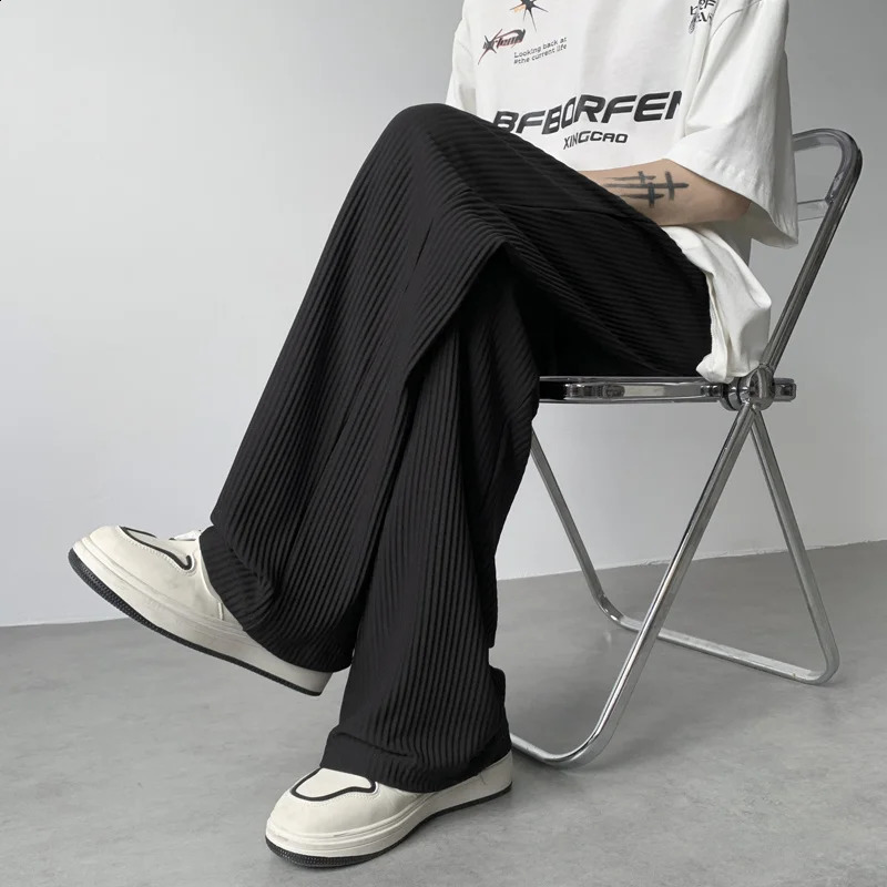 Summer pleated pants mens fashion oversized ice silk pants mens Japanese streetwear hip-hop loose straight pants mens Trouser 250410
