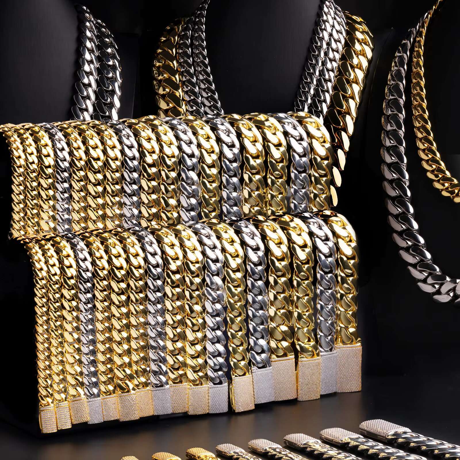 Short chubby multi size Miami necklace, truly gold-plated hip-hop men's and women's gold Cuban chain