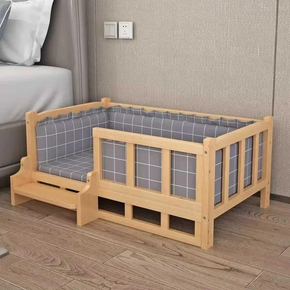 Solid wood dog house dog bed smooth polished teddy dog house golden retriever detachable pet bed solid wood cat bed X250412