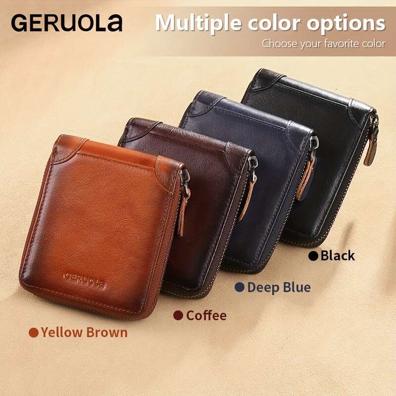 Men's New Genuine Leather Short Large Capacity Zipper 70% off Coin Purse Card Holder Integrated Ultra-thin Wallet R