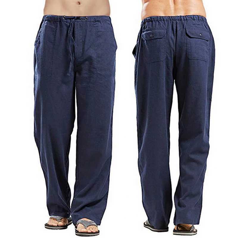 Fashionable mens linen wide pants Korean Trouser oversized sports streetwear mens spring yoga pants casual mens clothing sports pantsXJ250412