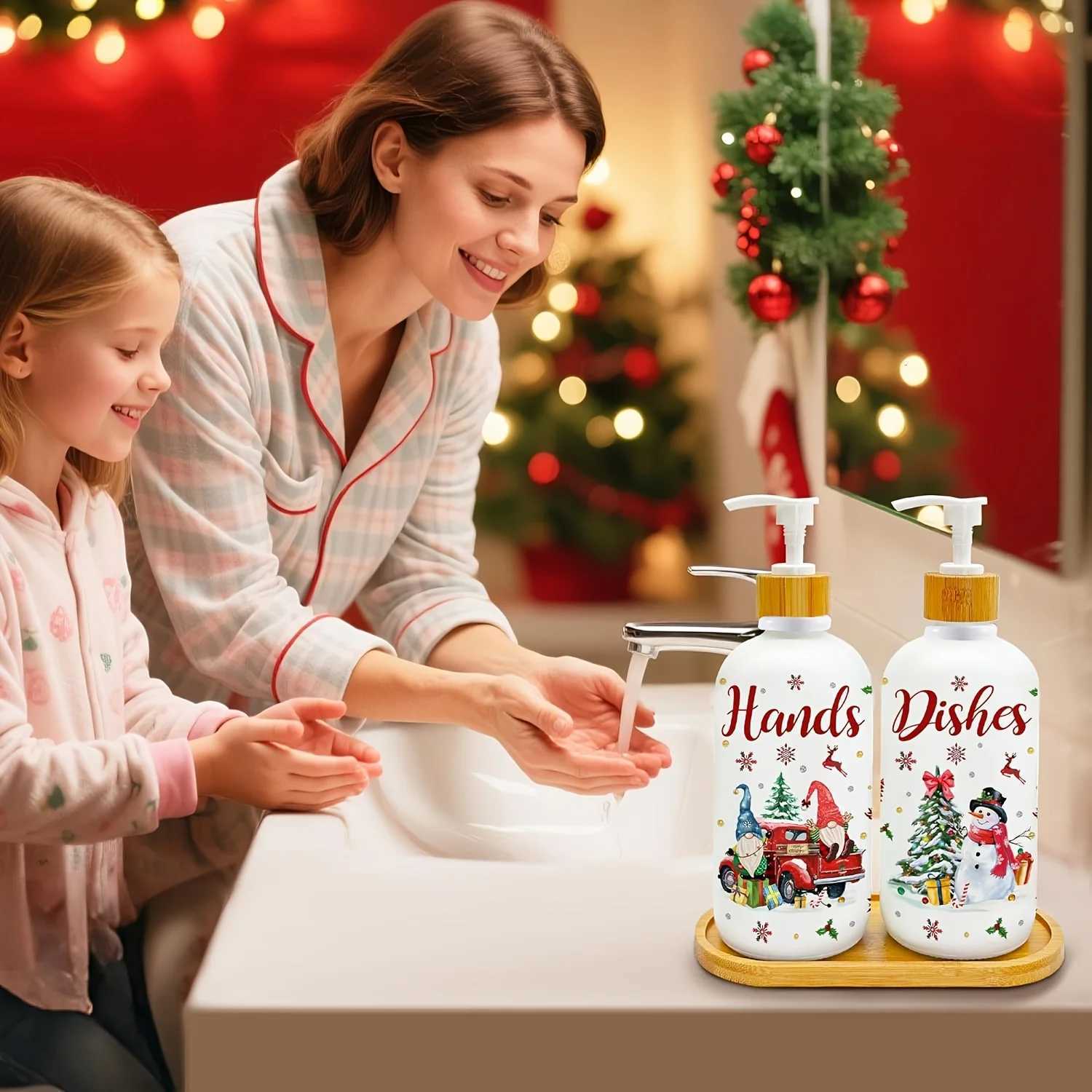 Christmas Christmas Soap Dispenser Set of 2 Christmas Kitchen Decor Xmas Gnomes Soap Dispenser with Tray for Home Indoor Decorations Y251112