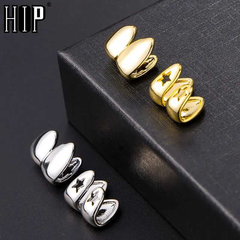Hip Hop 2-piece Gold Plated Grillz Top and Bottom Charm Grills Suitable for Men Women Jewelry Gifts W250412