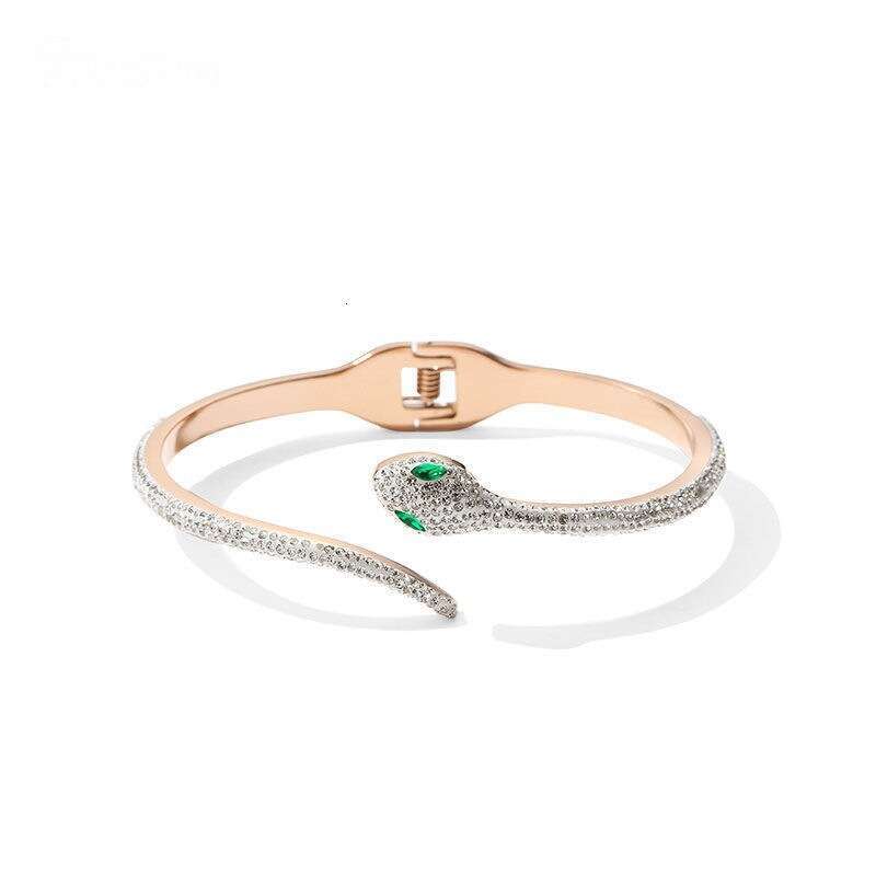 Snake-Shaped Copper Bangle 18K Gold Plated Non-Fading Luxury Bracelet with Inlaid Zircon - Fashionable Personalized Jewelry Z260313