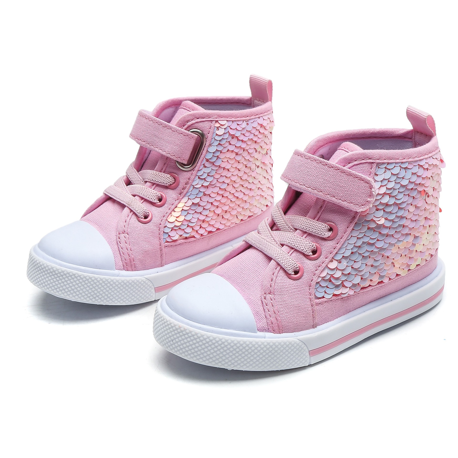 Toddler High Top Canvas Shoe Trendy Girls Shoes Sequin Sneakers Princess Shoe Casual Board Shoes Shiny Kid Shoes Sizes 21 - 27 K0236