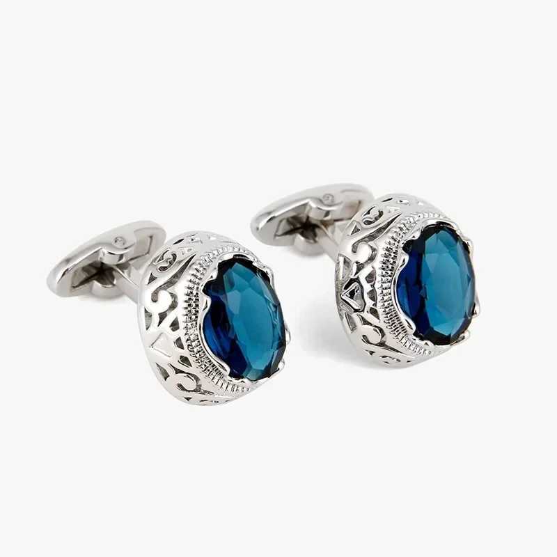 New Blue Diamond Cufflinks Luxury Mens Jewelry OL Business Banquet Shirt Button Mens French Cufflinks Wedding AccessoriesT250412