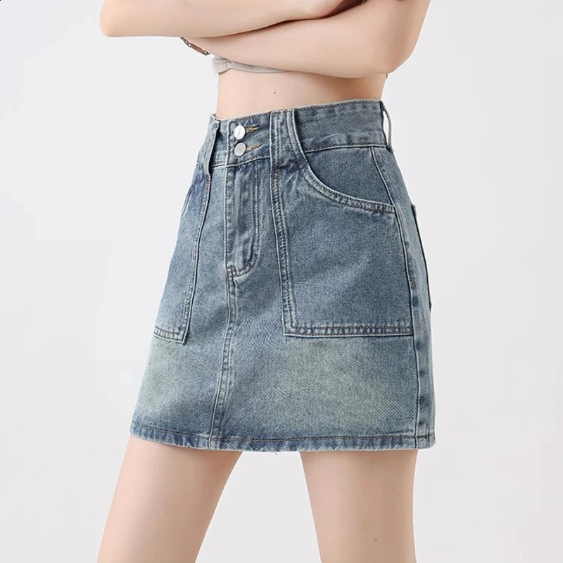 Women High Waist Gothic Streetwear Skirts Jeans s Vintage Denim Mini Dress Female Preppy Style Blue Black Straight Skirts 250407
