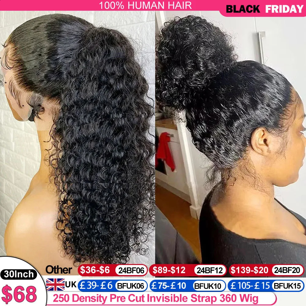 250 Density Deep Wave 360 Full Hd Lace Front Human Hair Wig Pre Plucked Water Wave 13X6 Lace Frontal Wig Glueless Wig Human Hair 250409