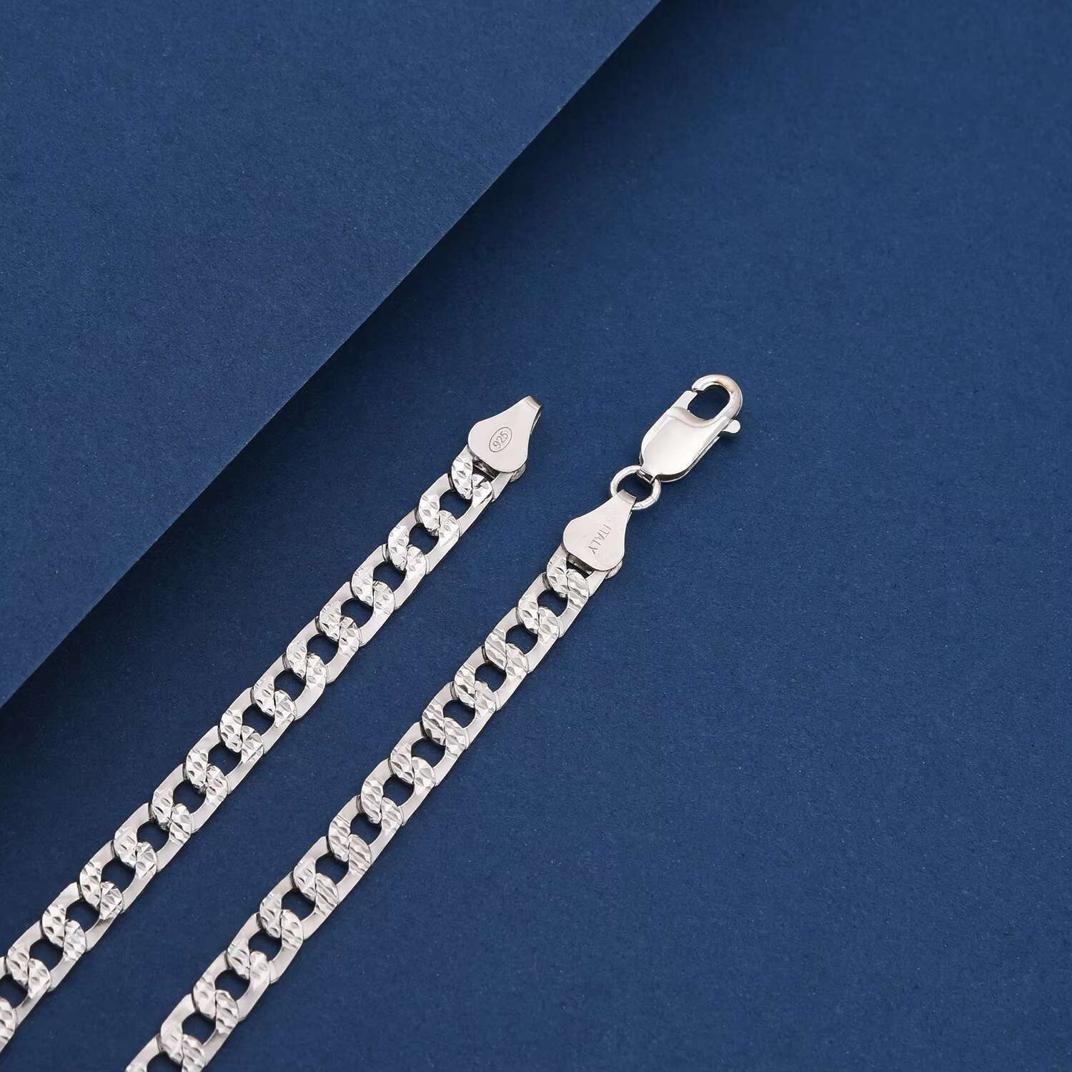 925 Sterling Silver Italian Chains Hip Hop Jewelry 6mm Chunky Diamond-Cut Cuban Link Chain Necklace for Men Women