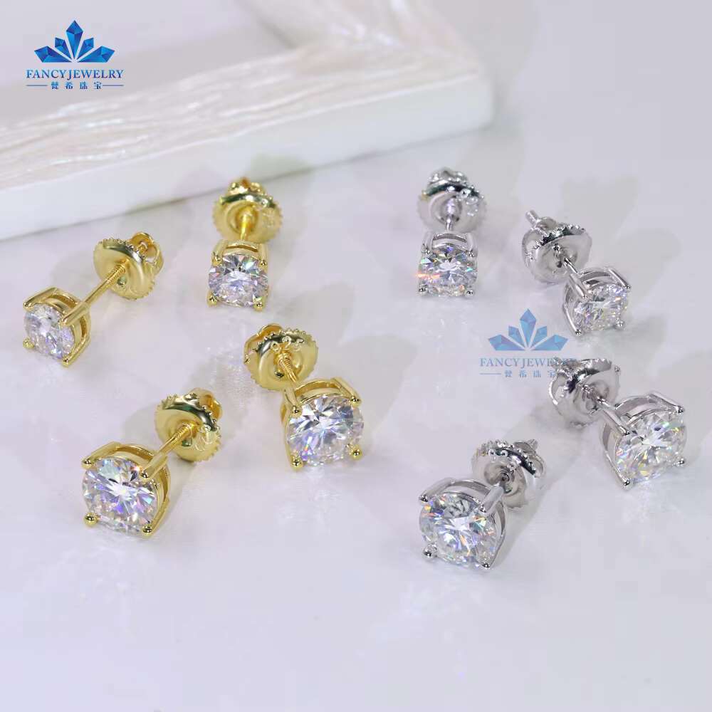 2024 New 925 Sterling Silver Stud Earrings Rhodium Plated 5mm 6.5mm 8mm Moissanite Screw Back Stud Earrings for Women