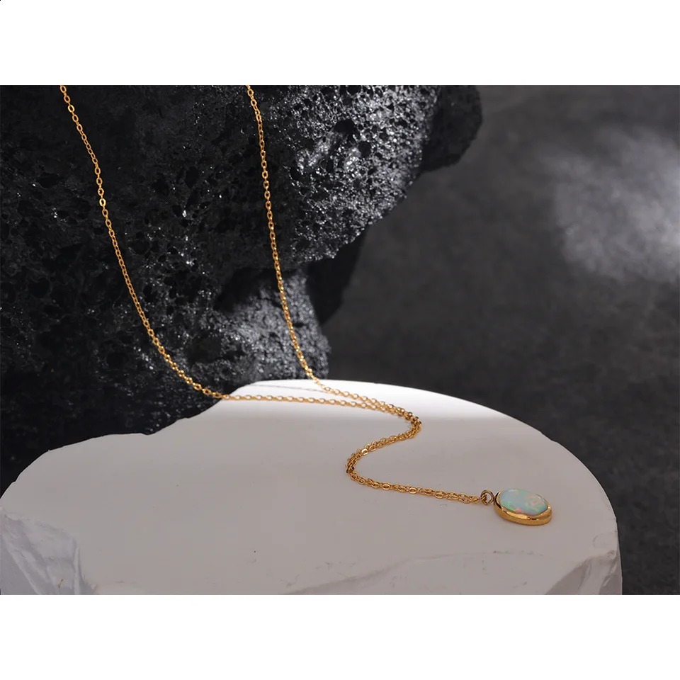Yhpup Exquisite Craftsmanship Opal Minimalist Small Unique Pendant Necklace 18k Gold Plated Jewelry Womens Gift 250409